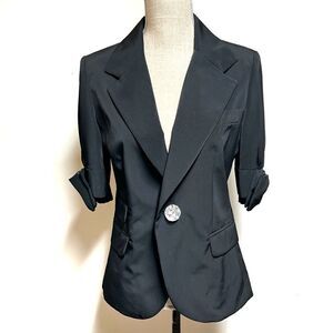 Sara Berman England Black Silk bow sleeve Jewel Embellished Blazer Sz M